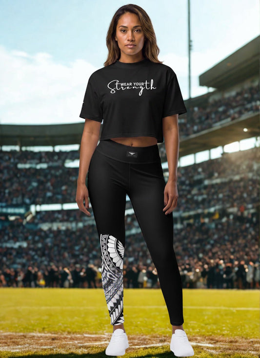 Manusina Collection: Fetu Leggings - Black/White - Tatau Fit