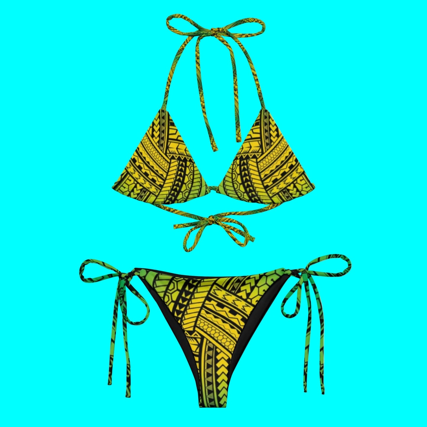 Manusina Collection: Alofa String Bikini - Yellow/Green - Tatau Fit