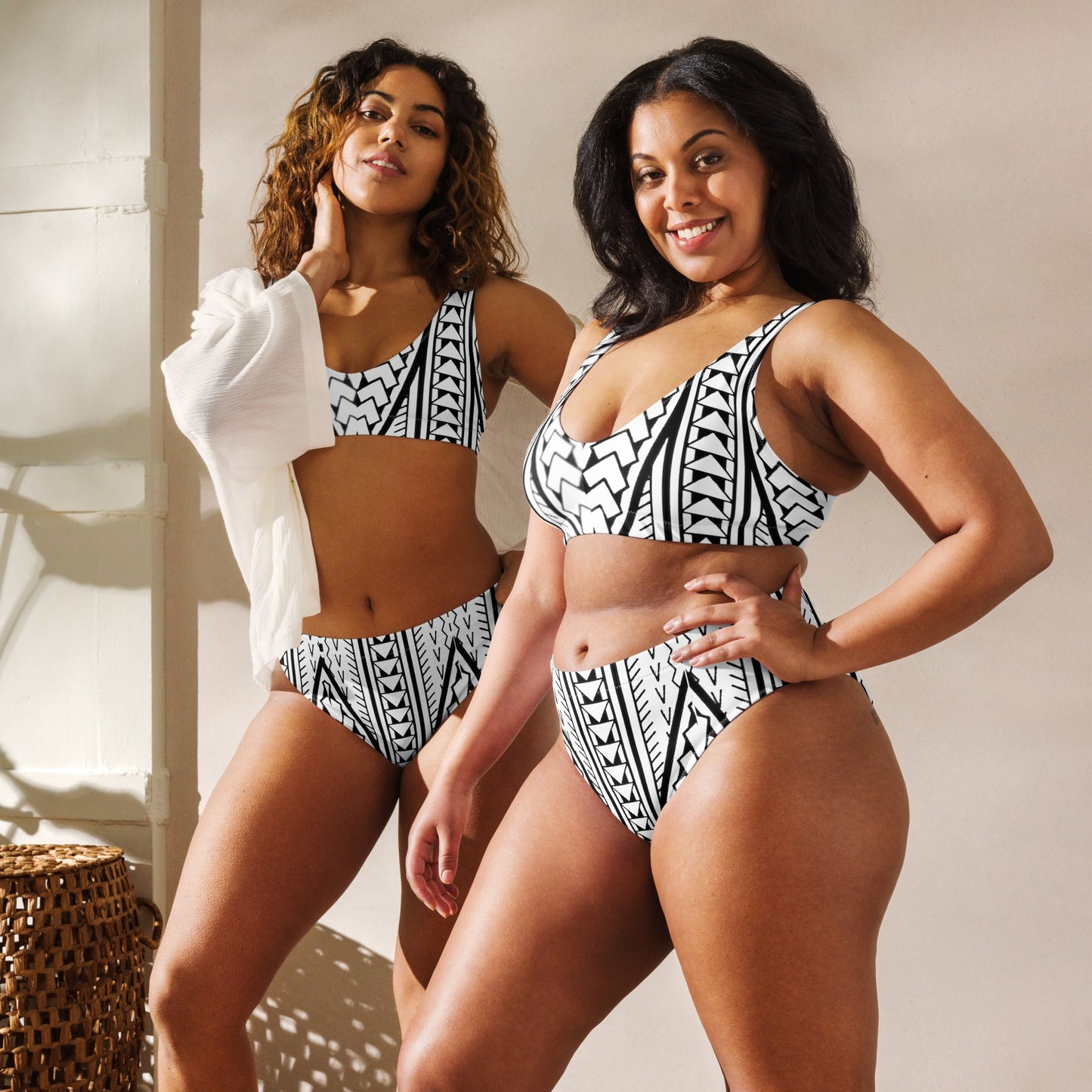 Manusina Collection: Malu High - Waisted Bikini - Black/White - Tatau Fit